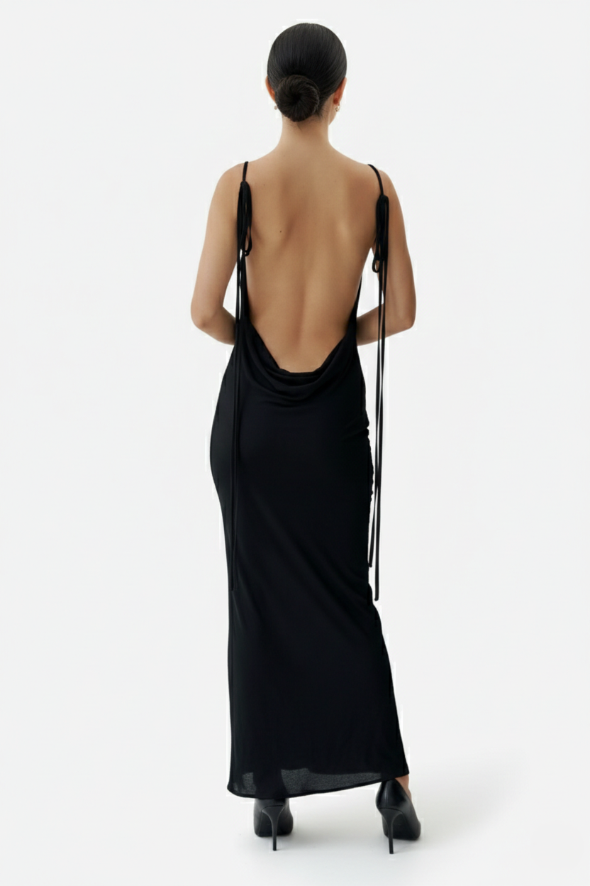 Spaghetti Strap Backless Maxi Dress Long Tie Back - Siopie