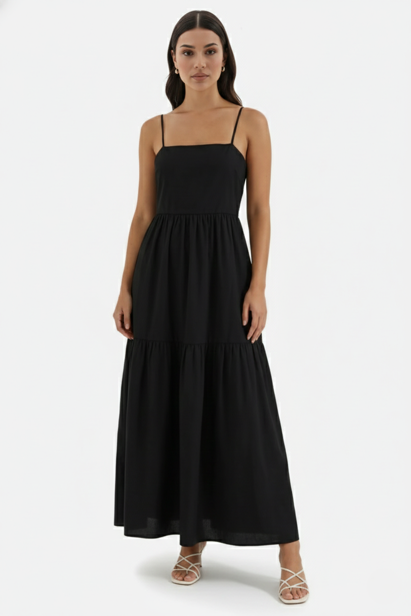 Tiered Open Back Maxi Dress with Spaghetti Straps - Siopie