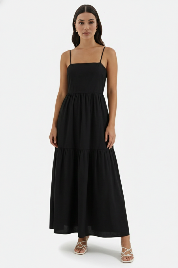 Tiered Open Back Maxi Dress with Spaghetti Straps - Siopie