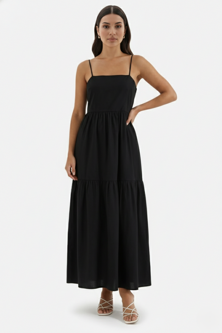 Tiered Open Back Maxi Dress with Spaghetti Straps - Siopie