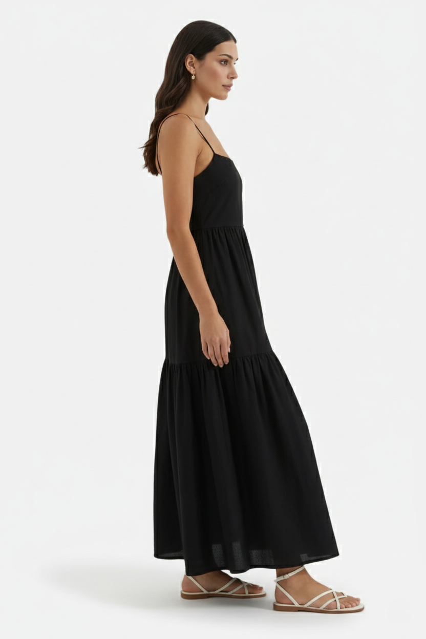 Tiered Open Back Maxi Dress with Spaghetti Straps - Siopie
