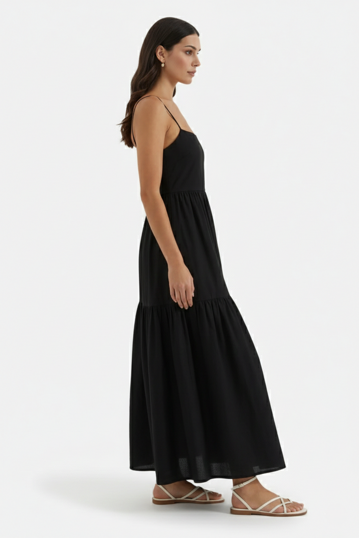 Tiered Open Back Maxi Dress with Spaghetti Straps - Siopie