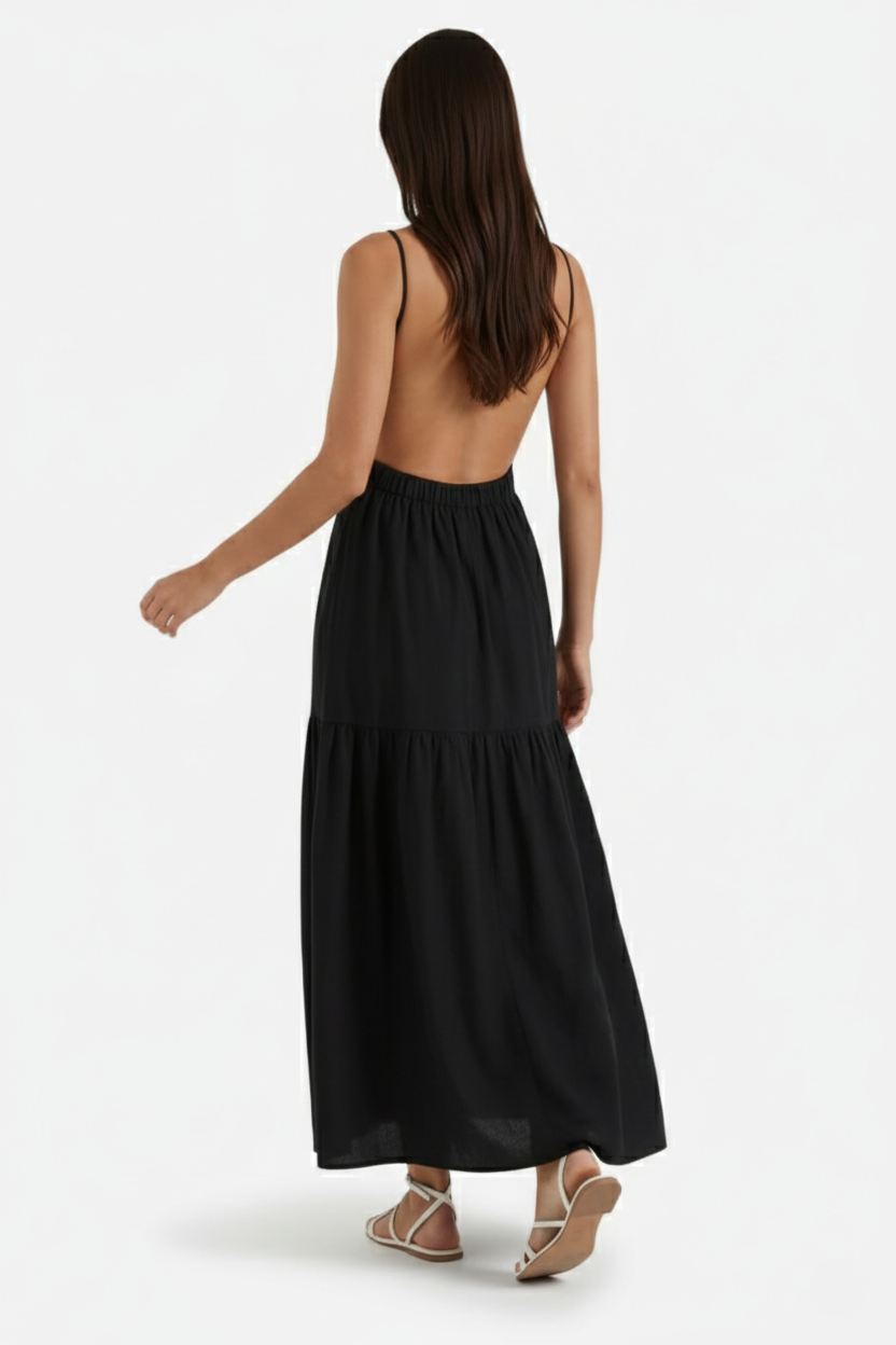 Tiered Open Back Maxi Dress with Spaghetti Straps - Siopie