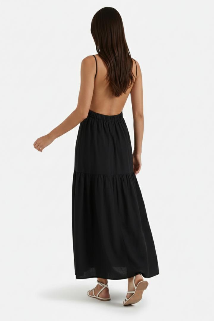 Tiered Open Back Maxi Dress with Spaghetti Straps - Siopie