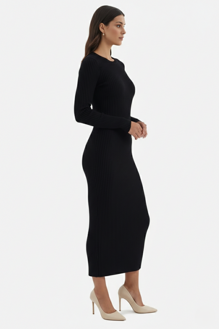 Bodycon Sweater Midi Dress Ribbed Knit Long Sleeve Crew Neck - Siopie