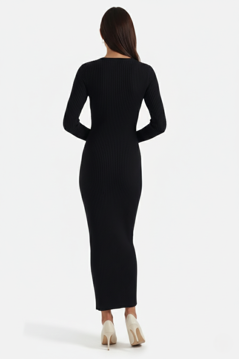 Bodycon Sweater Midi Dress Ribbed Knit Long Sleeve Crew Neck - Siopie