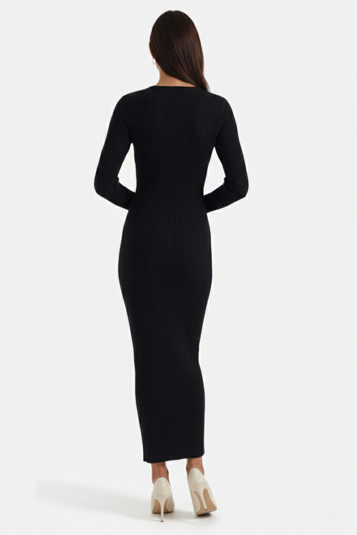 Bodycon Sweater Midi Dress Ribbed Knit Long Sleeve Crew Neck - Siopie