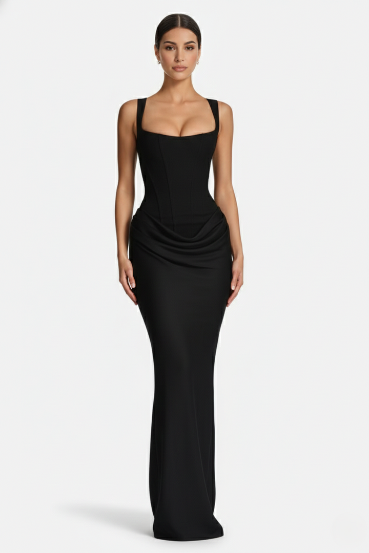 Bodycon Evening Dress With Draped Detail And Lace Up Back - Siopie