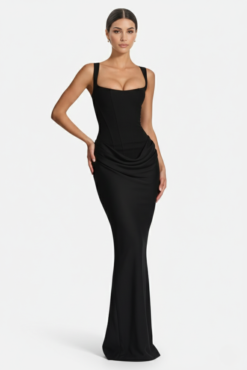 Bodycon Evening Dress With Draped Detail And Lace Up Back - Siopie