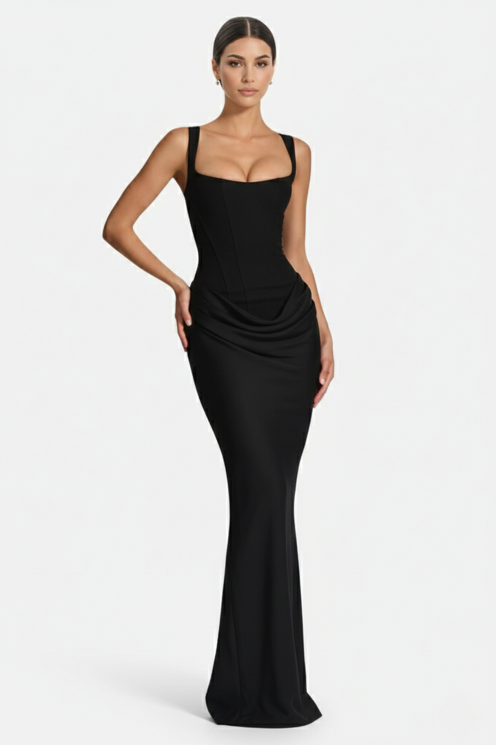 Bodycon Evening Dress With Draped Detail And Lace Up Back - Siopie