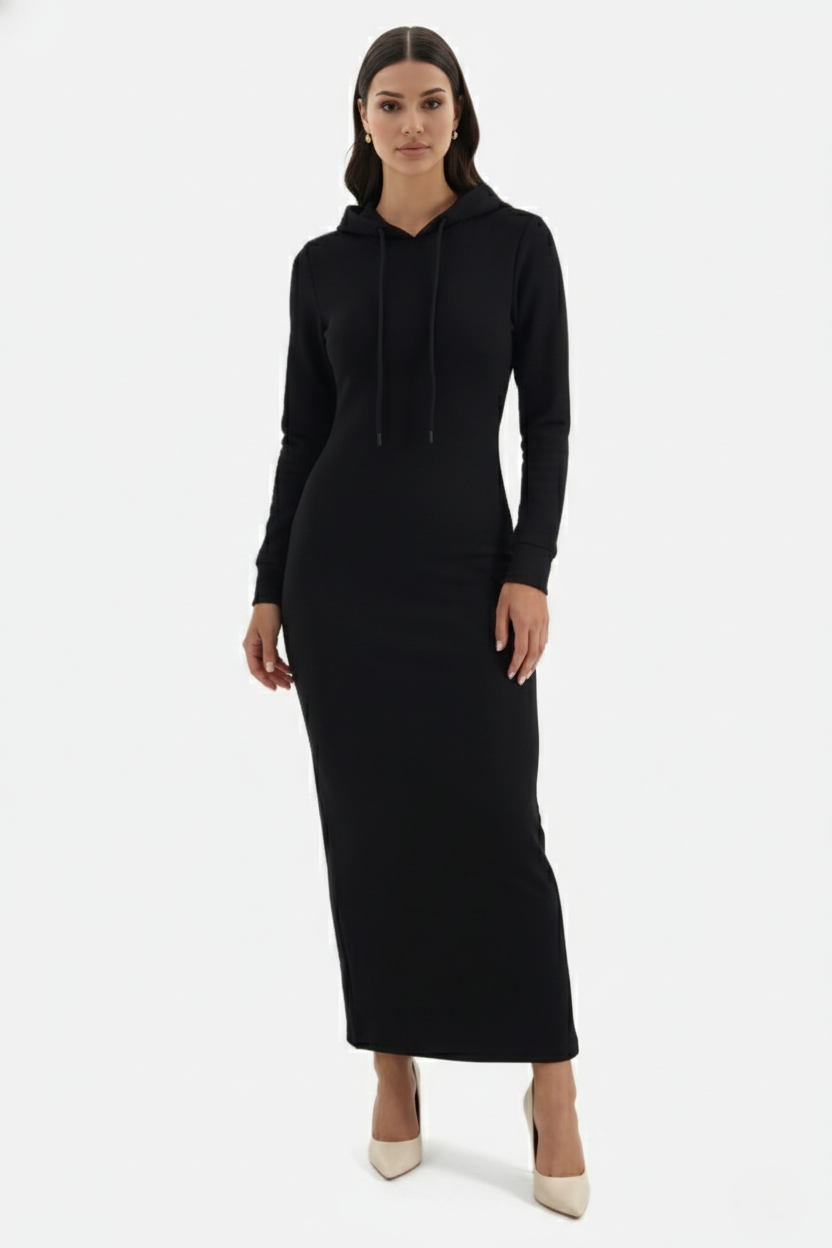Hooded Bodycon Maxi Dress Long Sleeve Casual Streetwear - Siopie