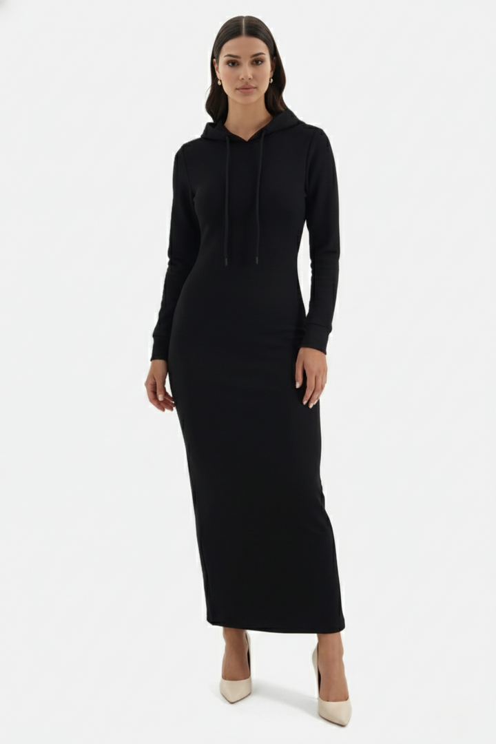 Hooded Bodycon Maxi Dress Long Sleeve Casual Streetwear - Siopie