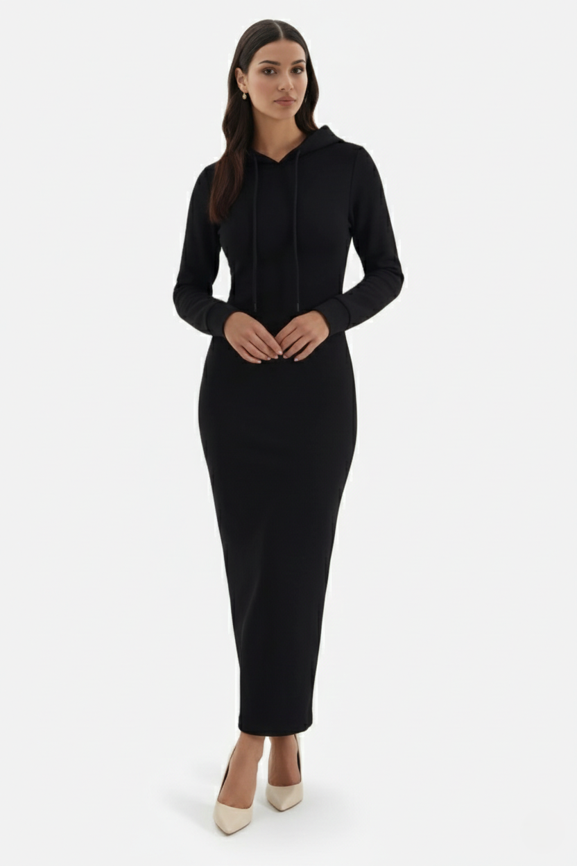 Hooded Bodycon Maxi Dress Long Sleeve Casual Streetwear - Siopie