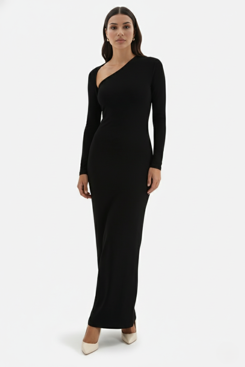 Bodycon Maxi Dress Asymmetric Cutout Long Sleeve - Siopie