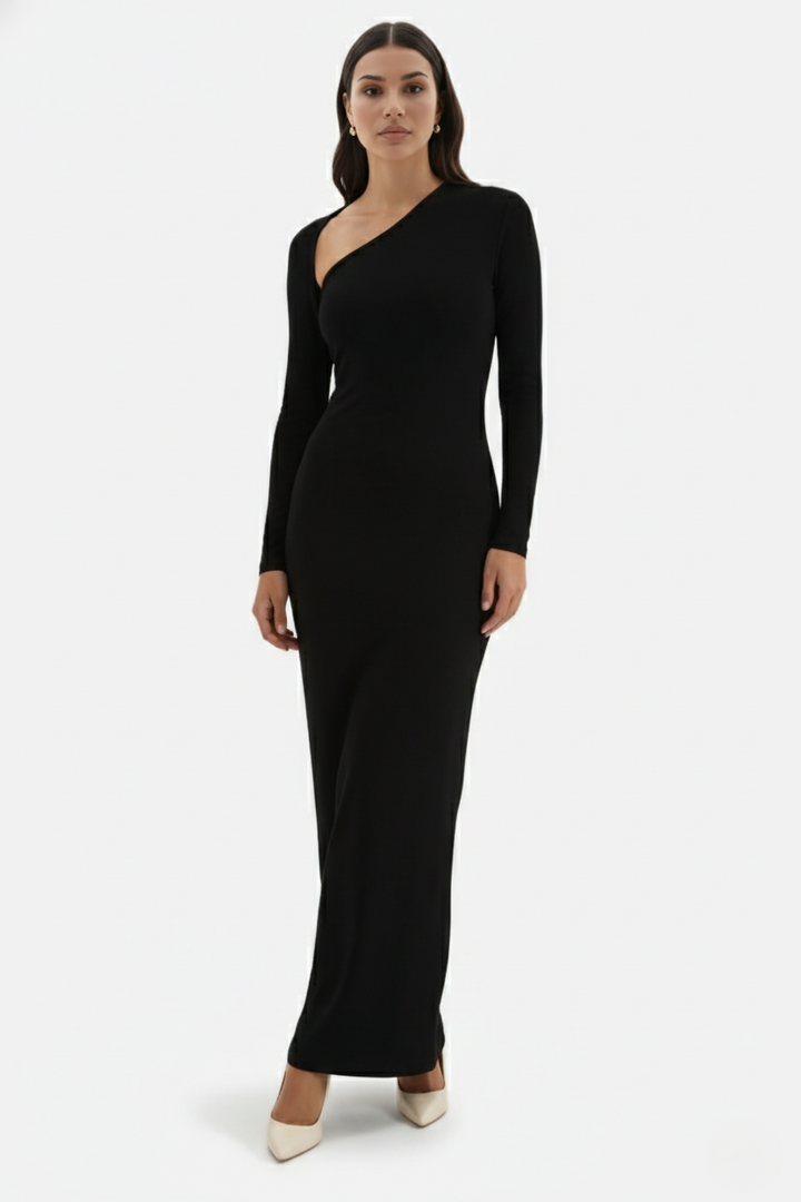 Bodycon Maxi Dress Asymmetric Cutout Long Sleeve - Siopie