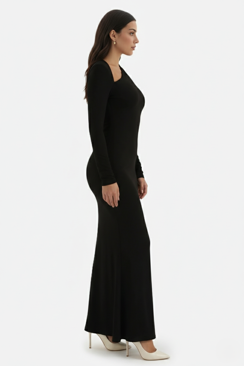 Bodycon Maxi Dress Asymmetric Cutout Long Sleeve - Siopie