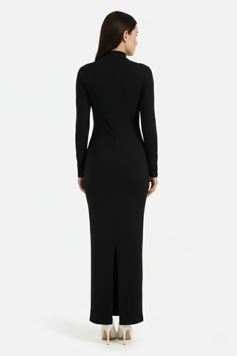 Bodycon Maxi Dress Asymmetric Cutout Long Sleeve - Siopie