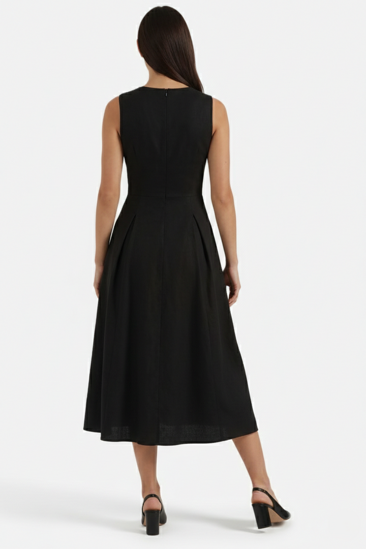 Midi Dress Mixed Media Shoulder Cutout Long Sleeve Fit and Flare - Siopie