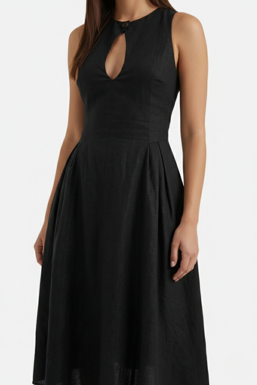 Midi Dress Mixed Media Shoulder Cutout Long Sleeve Fit and Flare - Siopie