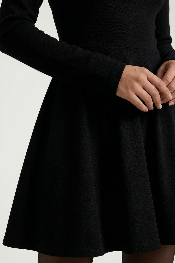 Knitted Long Sleeve Skater Dress - Fit and Flare A-Line Mini - Siopie