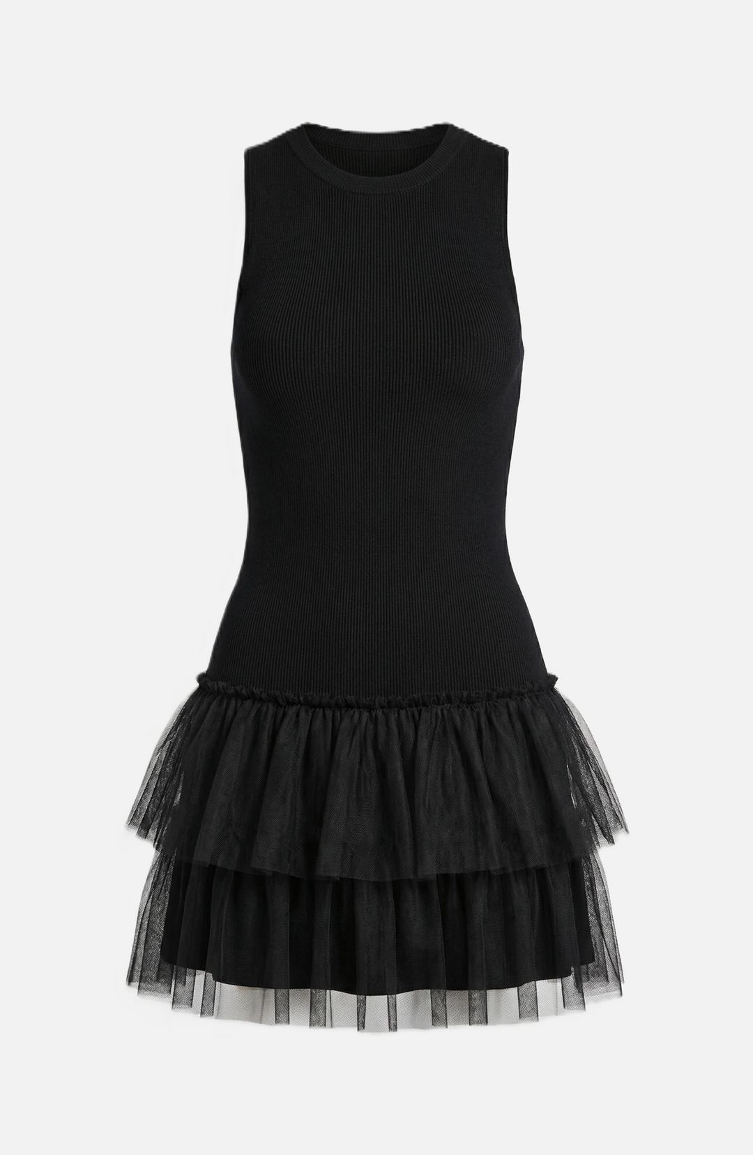 Mini Cocktail Dress Sleeveless High Neck Fitted Tiered Tulle - Siopie