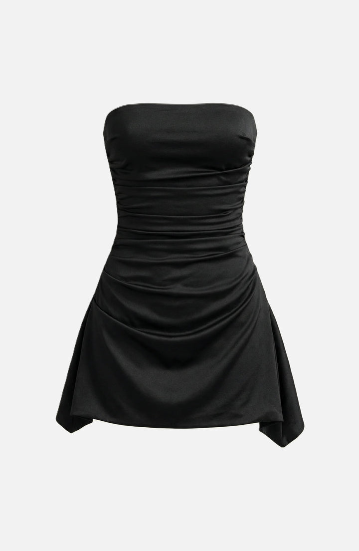 Party Dress Strapless Ruched Draped Mini with Asymmetric Hem - Siopie