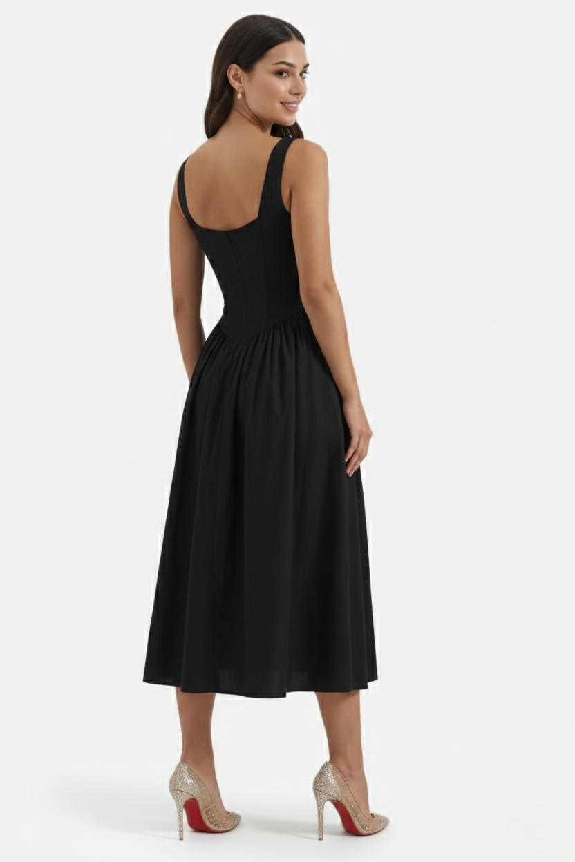 Summer Dress V Neck Fit and Flare Corset Waist - Siopie