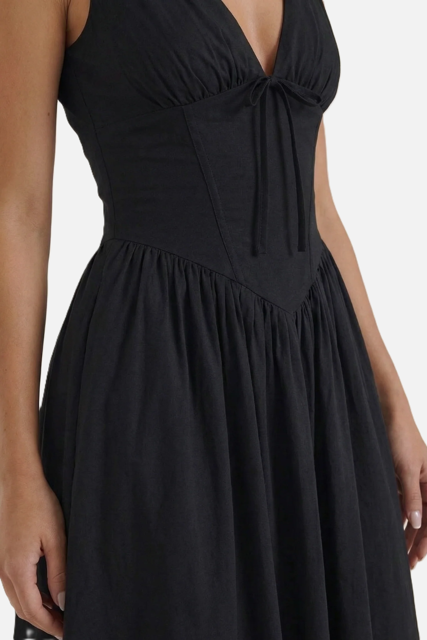 Summer Dress V Neck Fit and Flare Corset Waist - Siopie