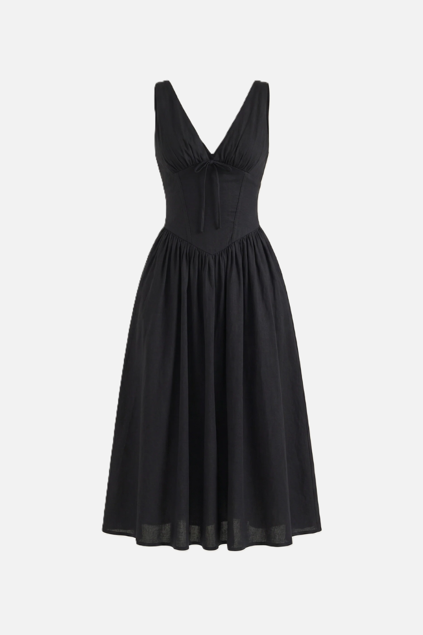 Summer Dress V Neck Fit and Flare Corset Waist - Siopie