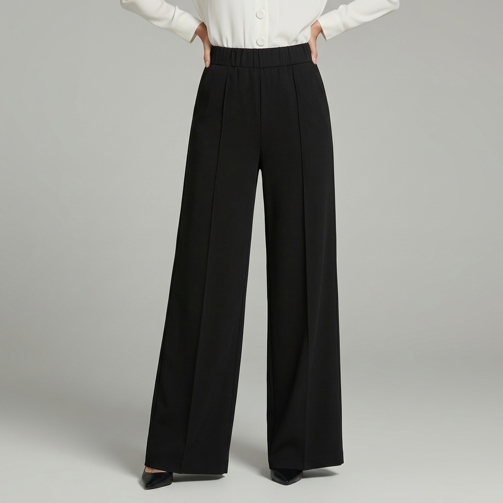 Sorvienne Flowing High Waisted Wide Leg Trousers in Black