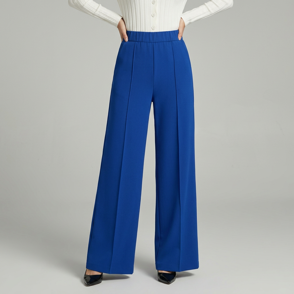 Sorvienne Flowing High Waisted Wide Leg Trousers in Cobalt Blue