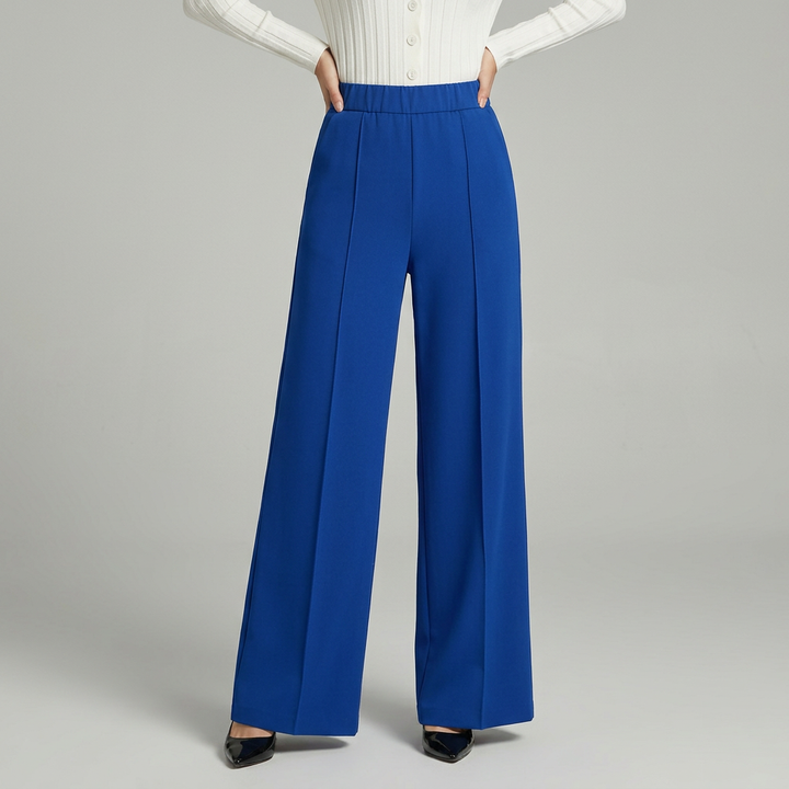 Sorvienne Flowing High Waisted Wide Leg Trousers in Cobalt Blue
