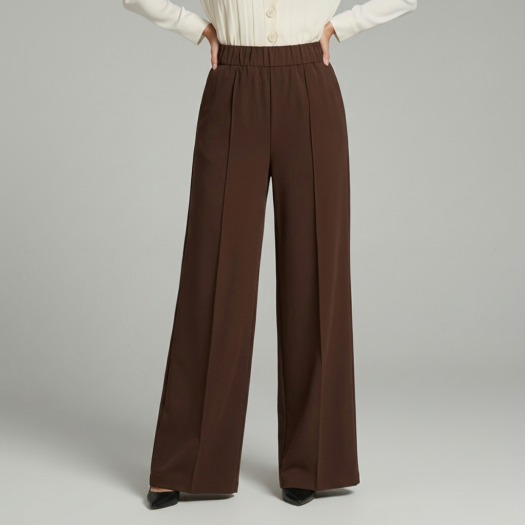 Sorvienne Flowing High Waisted Wide Leg Trousers in Brown