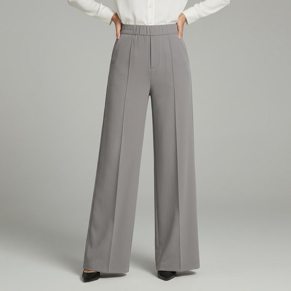 Sorvienne Flowing High Waisted Wide Leg Trousers in Grey
