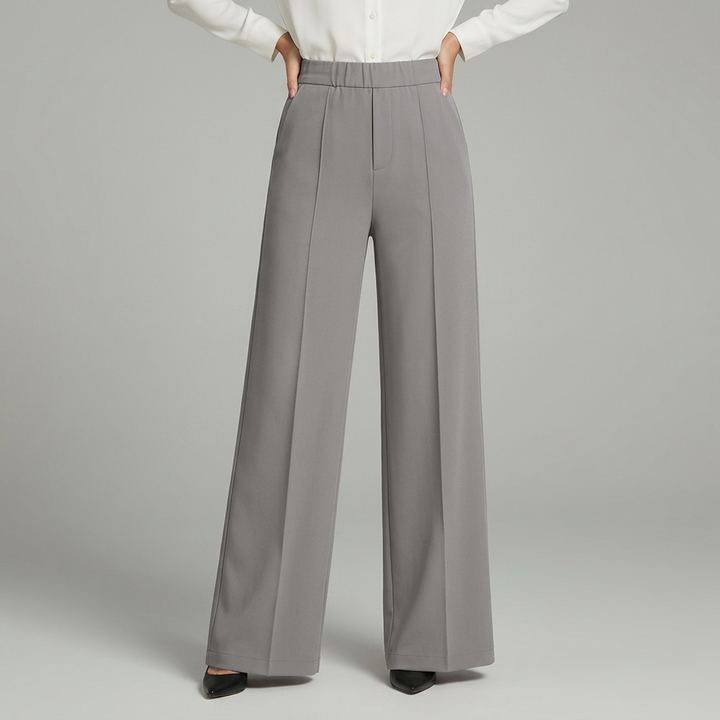 Sorvienne Flowing High Waisted Wide Leg Trousers in Grey