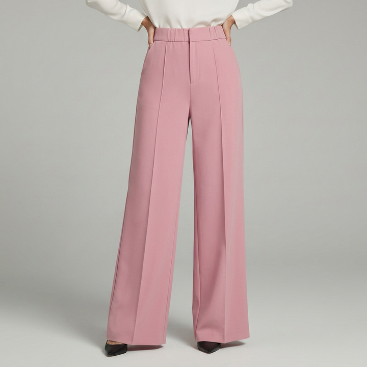 Sorvienne Flowing High Waisted Wide Leg Trousers in Pink