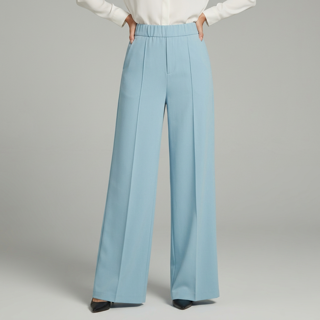Sorvienne Flowing High Waisted Wide Leg Trousers in Sky Blue