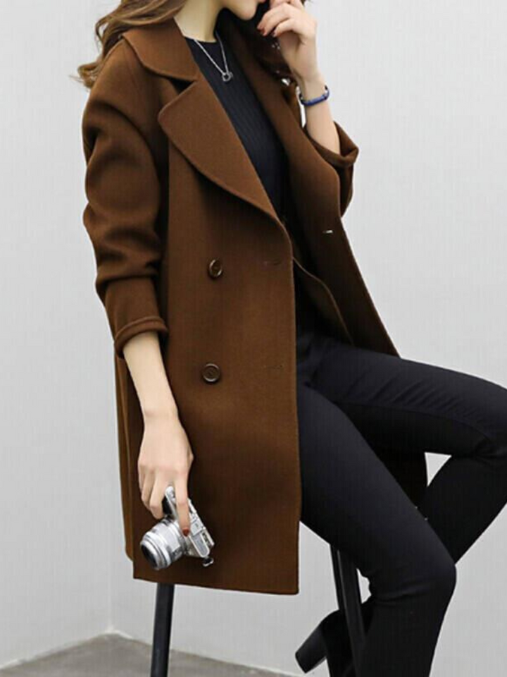 Sorvienne Tailored Double Breasted Midi Coat in Brown