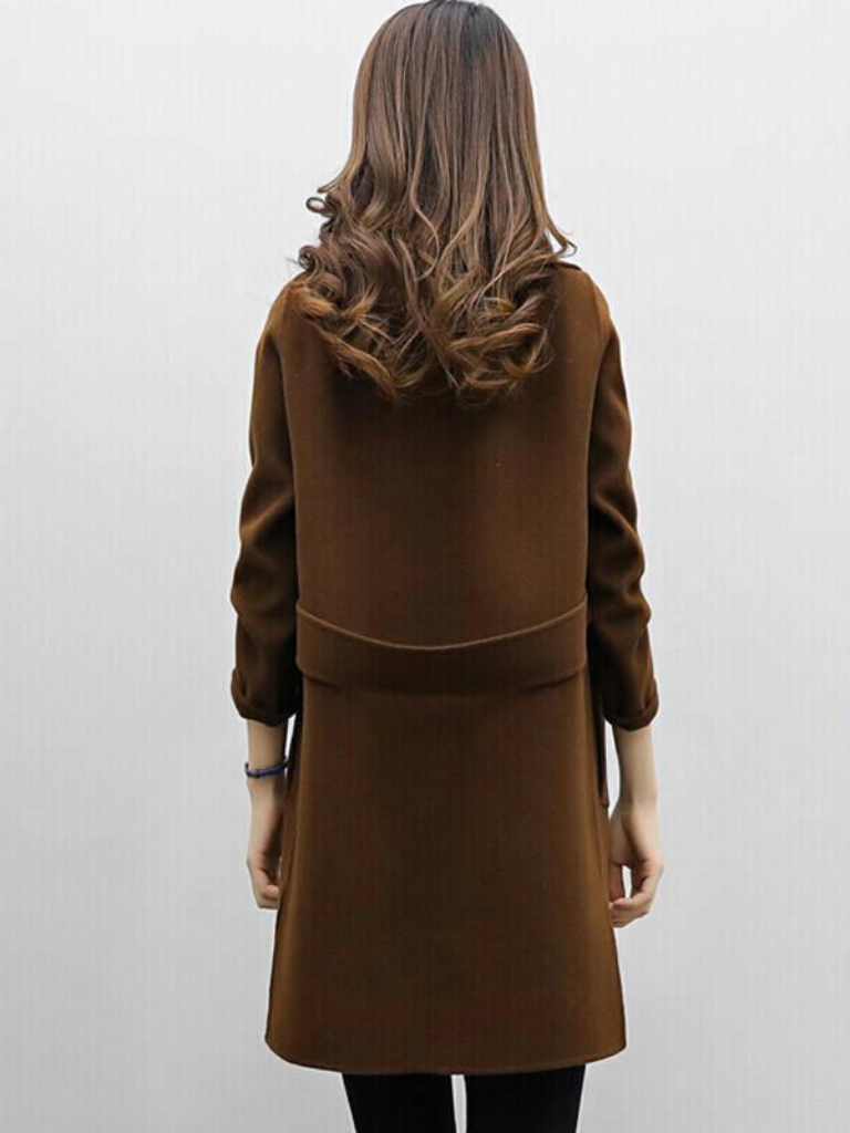 Sorvienne Tailored Double Breasted Midi Coat in Brown