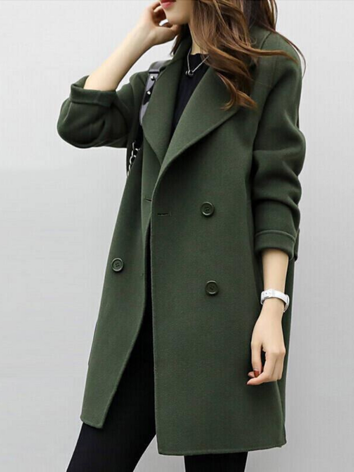 Sorvienne Tailored Double Breasted Midi Coat in Olive