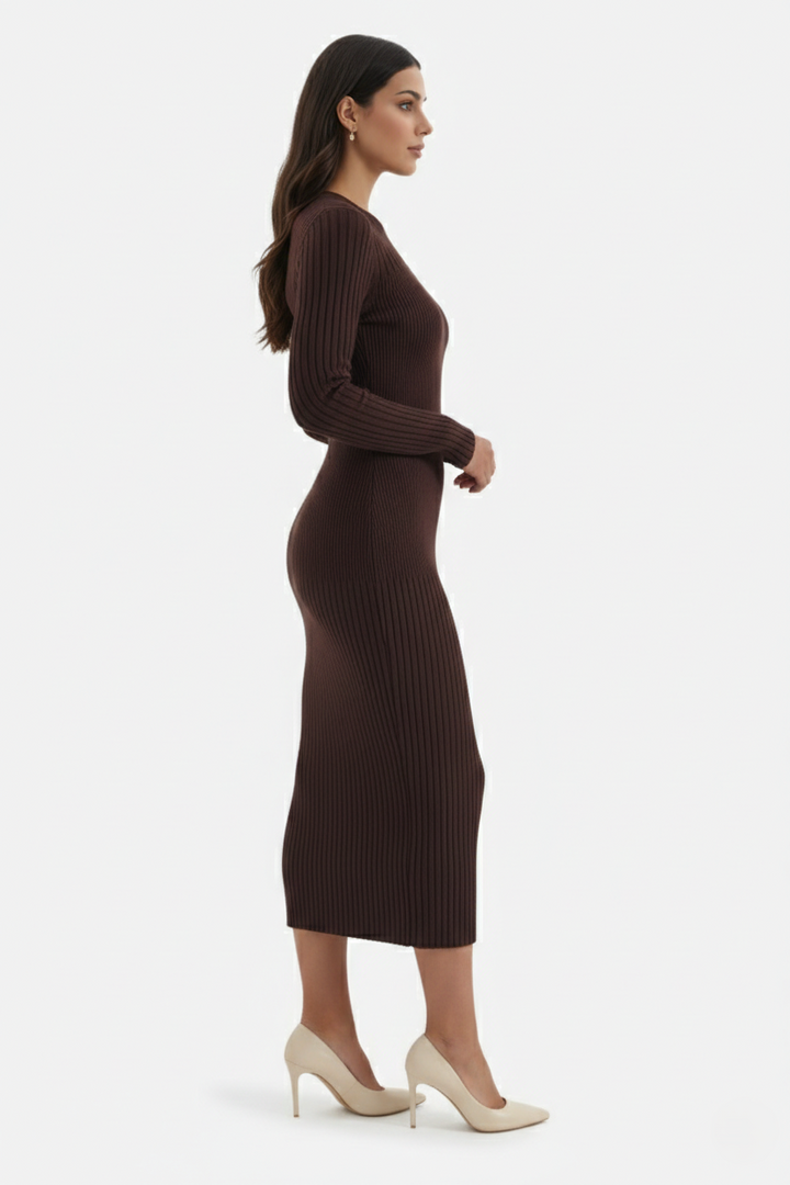 Bodycon Sweater Midi Dress Ribbed Knit Long Sleeve Crew Neck - Siopie