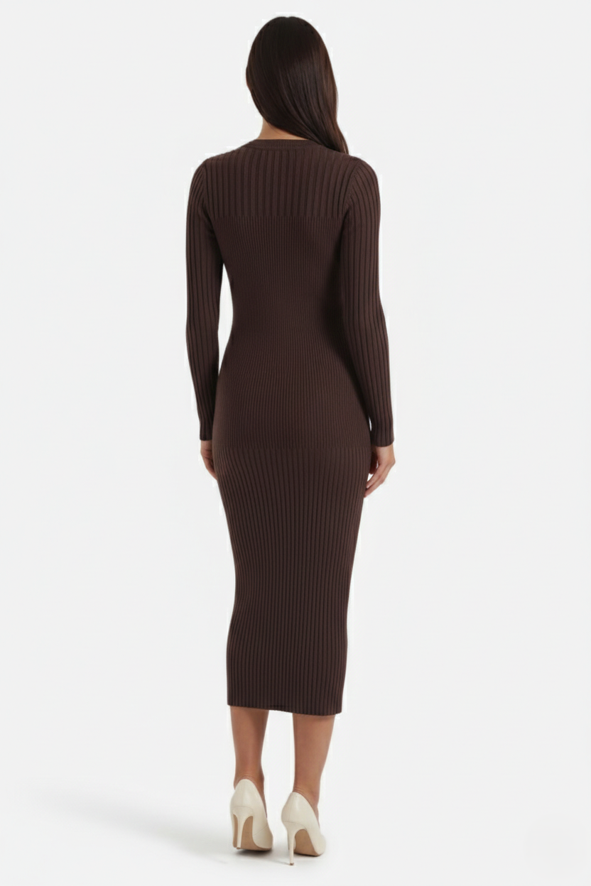 Bodycon Sweater Midi Dress Ribbed Knit Long Sleeve Crew Neck - Siopie