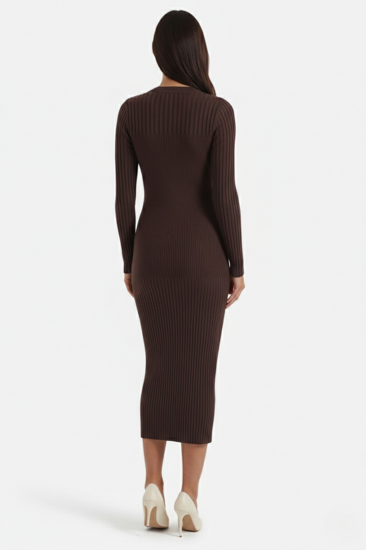 Bodycon Sweater Midi Dress Ribbed Knit Long Sleeve Crew Neck - Siopie