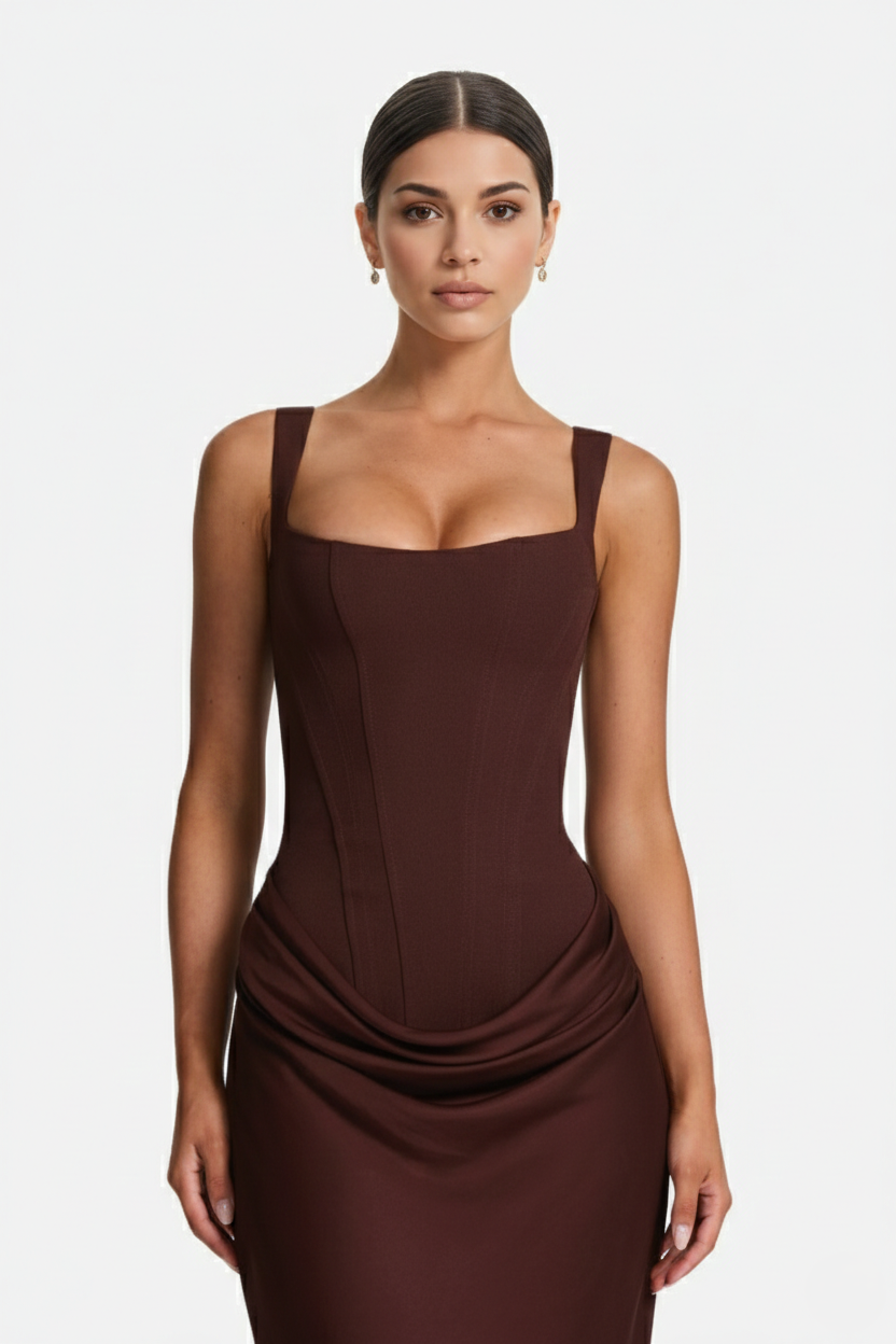 Bodycon Evening Dress With Draped Detail And Lace Up Back - Siopie