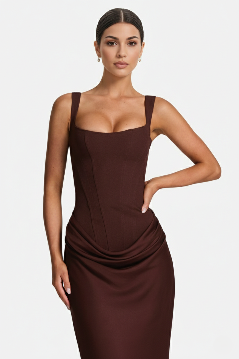 Bodycon Evening Dress With Draped Detail And Lace Up Back - Siopie