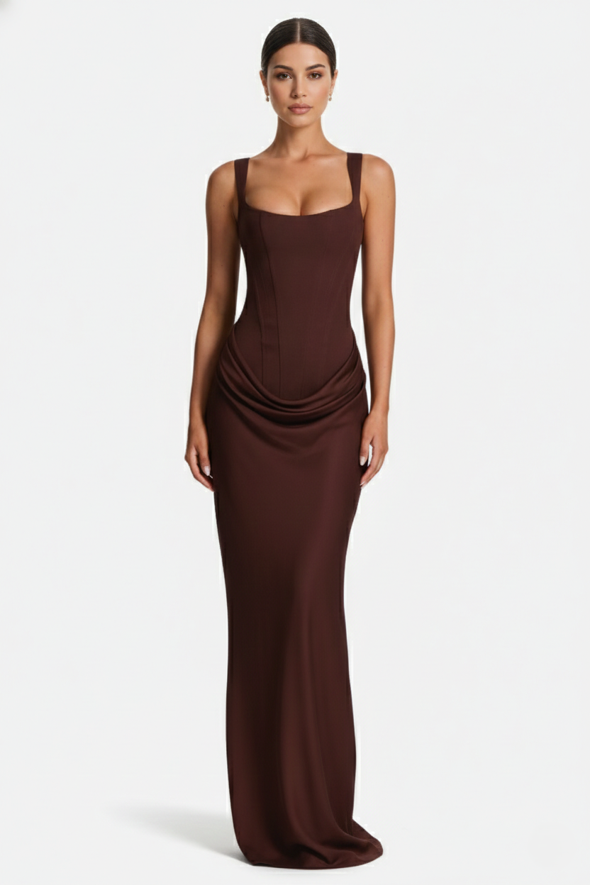 Bodycon Evening Dress With Draped Detail And Lace Up Back - Siopie