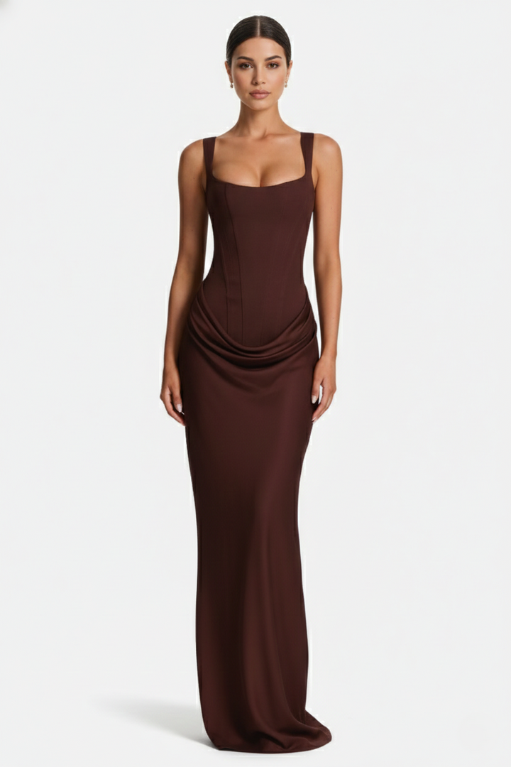 Bodycon Evening Dress With Draped Detail And Lace Up Back - Siopie
