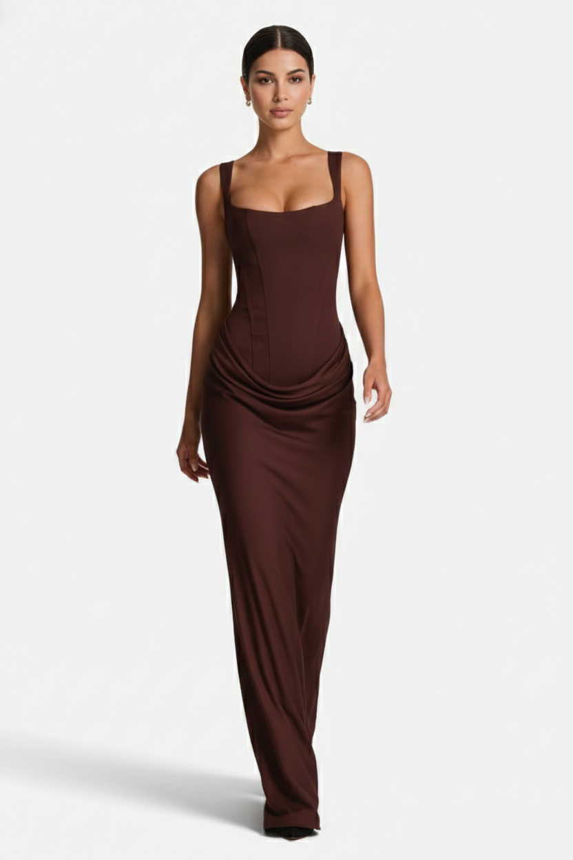 Bodycon Evening Dress With Draped Detail And Lace Up Back - Siopie