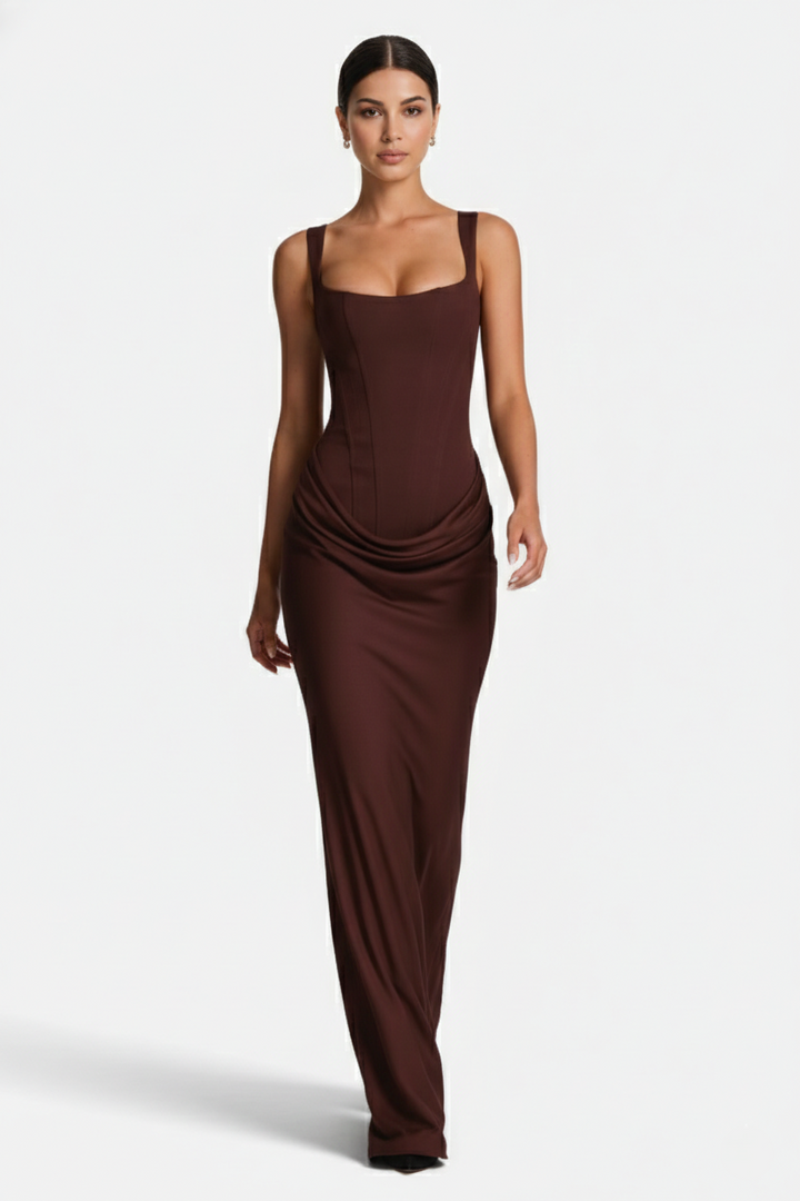 Bodycon Evening Dress With Draped Detail And Lace Up Back - Siopie