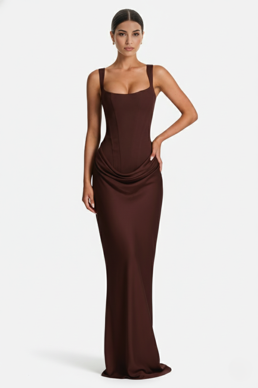 Bodycon Evening Dress With Draped Detail And Lace Up Back - Siopie